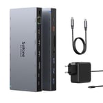 Station d'accueil USB C avec Alimentation 65 W pour Laptop Docking Station Triple Display Hub USB C avec Double HDMI 4K, DP, PD 100 W, Ethernet, USB C/A 3.1 10 Gbit/s, 3 USB3.0, SD/TF, Audio/Micro