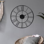 Womo-design - Horloge Murale Minuterie Helsinki Ø85 cm Rond Fer et Bois de Mangue Noir Grands Chiffres Romains Pendule Murale Décorative Silencieuse