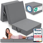 ELONEO maxVitalis Matelas Pliant, Matelas d'Appoint Pliable en 3 Parties, Mousse Extra Épaisse (15 cm), Lavable, Cube Intervertébral, Matelas Pliable, pour Adulte, 1 Personne (Gris, 75 x 195 x 15 cm)