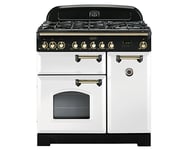 Rangemaster Classic Deluxe CDL90DFFWH/B 90cm White & Brass Dual Fuel Range Cooker