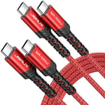 JSAUX Câble USB C vers USB C (Paquet de 2/2M+2M) Câble de Charge Tissé USB‑C 100W/5A Compatible avec iPhone 15 Plus/15 Pro Max Samsung Galaxy S24 S23 A54 MacBook Pro Air M3 iPad Pro PS5 Steam Rouge