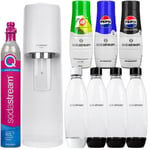 SodaStream Terra Vit en flaska + SodaStream flaskor 3x Svart 1L Fusible + Sirap för Sodastream Pepsi, Pepsi max, 7UP