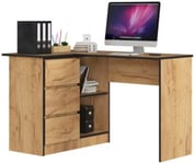 Bureau AKORD d'angle gauche B16 Chêne Craft 124 cm 3 tiroirs façade Chêne Craft 2 étagères 124x85x77 cm