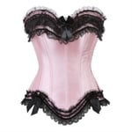 ZXF Bustiers et Corsets Femme Sexy Satin Overbust Corset en Dentelle Bowknot Décoré Clubwear Showgirl Body Shaper (Color : Pink, Size : Small)