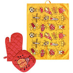 laroom 13662 – Set Torchon Cuisine et Gants Four, Jaune, Rouge