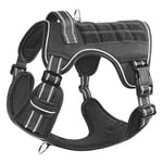 HEELE Harnais pour Chien, Harnais Veste pour Chien, Harnais Chien Anti Traction, Harnais Tactique pour Chien, Harnais pour Moyen Grand Chien, Harnais Chien Militaire pour Entraînement Chasse, Noir, L