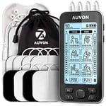 AUVON 4 Outputs TENS Machine for Pain Relief, TENS EMS Muscle Stimulator with 24 Modes, 2" and 2"x4" TENS Electrodes Pads (Black)