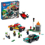 LEGO City Fire Rescue & Police Chase 60319 Building Kit for Ages 5+; With a Fire Pickup with Drone, Police Motorbike, Crook’s Vehicle, Toy Traffic Light and Flames, Plus 3 Minifigures (295 Pieces)