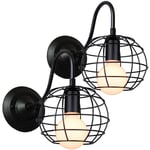 Applique Murale Cage Métal E27 Luminaire Eclairage Décoration Applique Lampe avec Abat-jour Rond pour Cuisine Salon Chambre Noir - 2 Pack