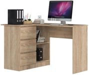 Bureau AKORD d'angle gauche B16 Chêne Sonoma 124 cm 3 tiroirs façade Chêne Sonoma 2 étagères 124x85x77 cm