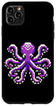 Coque pour iPhone 11 Pro Max Violet Pixel Octopus Retro Vibes