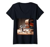 Womens Fantasy Cute Crying Nail Wood V-Neck T-Shirt