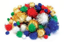 Bright Ideas Glitter Pompoms. Assorted Colours and Sizes, 10mm to 40mm. Pack of 100 (PP) Pompoms for Kids Crafts, Arts & Crafts and for DIY Creative Crafts Decorations. BI8023.