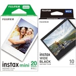 instax mini instant film White Border, 20 shot Pack, suitable for all mini cameras and printers & instax WIDE instant film Black border, 10 shot pack, suitable for all instax WIDE cameras and printers