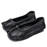 Women Handmade Soft Moccasins Round Toe Shallow Mouth Loafers Platform Comfortable Casual Flats Retro Slip On Boat Shoes Black