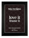 Mia Designs Picture Frame Black with Silver Lines 4x6 (10x15cm) Photo Frame for Desk, Wall and Table Top in Eco-friendly PS material Environmentally Friendly Freestanding Frame