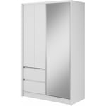 Armoire de rangement sara 134 cm Porte Coulissante Miroir 2 Tiroirs Blanc Mat