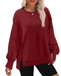 Aokosor Ladies Jumpers for Women Oversized Sweatshirts Crewneck Long Sleeve Tops Side Split Red Size 18-20