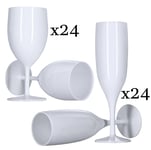 24 Prosecco Flutes, 24 Wine Glasses White (Pack of 48) Reusable Strong Plastic