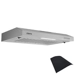 CIARRA Hotte Aspirante Encastrable - Hotte Casquette 60cm - Evacuation&Recyclage - Filtre Charbon CBCF001 Incluant - Extracteur d'air Mural Filtrant - LED Eclairage - Inox - CBCS6903