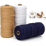 3 färger Macrame Garn, Macrame Rep 3mm X 100m Natural Macrame Co