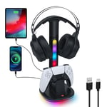 Tolesum Chargeur Headset Stand pour Manette PS5, Support de RGB Casque Chargeur pour Manettes DualSense PS5 & Edge, avec 2 Ports USB - Noir