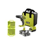 Pack RYOBI Perceuse-visseuse R18DD3-2415BS - 18V One+ - 2 batteries 4,0 Ah - 1,5Ah - Chargeur - Coffret 127 accessoires vissage-per