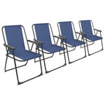 4x Matt Black/Navy Folding Metal Beach Chairs Portable Outdoor Camping Fishing