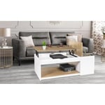 Table basse plateau relevable et coffre de rangement L60 cm LINE bois/blanc Taille unique