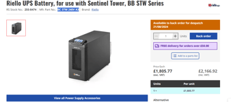 Riello UPS Battery for use with Sentinel Tower BB STW Series RRP £2166