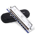 Conjurer Blues Harmonica C Mouth Organ for Children& Adults, Blues Harp 10 Holes Diatonic Harmonica Kids key of C, 1005C Silver