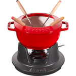 Staub Fondue set 16 cm röd med creme insida