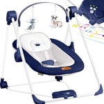 Kidiz - Balançoire bébé avec 5 réglages de vitesse balançoire bébé pliable balançoire chaise haute bébé avec arche de jeux jouets Bleu marine