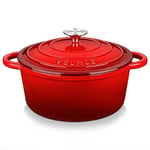 Velaze Casserole Dishes with Lids Oven Proof, Classic Red Enamel Dutch Oven, Non Stick Enamel Coating, Good Sealing, Lightweight, for All Heat Source, Pot's Body Cast Iron Soup Pot 4 L(Red)