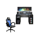 Abitare - Ensemble bureau gris et chaise gamer bleue et noire