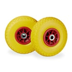 Relaxdays Roue de diable, 2x roue de brouette caoutchouc, 3.00-4", 260 x 85 mm, pour axe de 20 mm, jaune-rouge