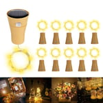 10 Pack Solar LED Pullonkorkki Fairy Lights 10 LED Kuparilanka Koristevalo DIY Bottle Bar Makuuhuoneen Häät Jouluhalloween Juhliin - Lämmin valkoinen [Energialuokka A+++]