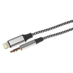 Maplin Lightning to 3.5mm Aux Stereo 3 Pole Jack Plug Braided Cable, 1m Silver