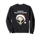 Santas Galactic Helper Grey Alien Head Santa Hat UFO UAP Sweatshirt