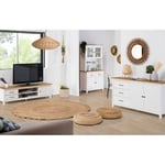 Tina - Pack Meuble tv + Buffet Haut + Buffet Bas 2 Portes en Bois Ciré et Blanc