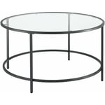 Table basse ronde pour salon plateau en verre pieds en acier 84 cm noir