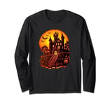 Frankenstein's Castle Jack O Lantern Pumpkin on Halloween Long Sleeve T-Shirt