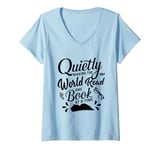 Womens Quietly Making The World Read One Book At A Time V-Neck T-Shirt