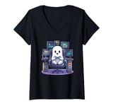 Womens Funny Ghost Gamer Halloween Console PC Cute Gaming Ghost V-Neck T-Shirt