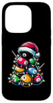 Coque pour iPhone 14 Pro Queue de billard en poils de boule de billard Chapeau de Noël