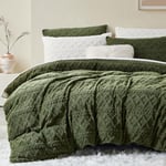 Sedefen Vert Housse de Couette 240x260 cm Polaire Sherpa Hiver Chaude Duveteuse Tuftée à Rayures Parure de lit 2 Personnes Fille Ado Peluche Flanelle Linge de lit Avez Fermeture Éclair