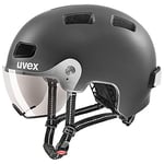 uvex Rush Visor - Lightweight City Bike Helmet for Men & Women - Visor - incl. LED Light - Dark Silver Matt - 55-58 cm