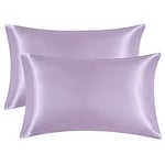 EHEYCIGA Satin Pillow Cases 2 Pack Lavender, Silky Pillowcases for hair and skin with Envelope Closure, Standard Size, 50x75 cm