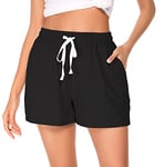 Lovasy Bas de Pyjama Femme Short de Pyjama d'été en Coton à Carreaux Léger Short de nuit Grande Taille,Noir,S