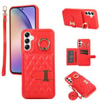 Phone Case For Samsung Galaxy A54 5G Wallet Cover with Crossbody Shoulder Strap and Leather Credit Card Holder 360°Rotation Ring Kickstand Cell Accessories A 54 54A SM A546U 2023 Girls Men Red